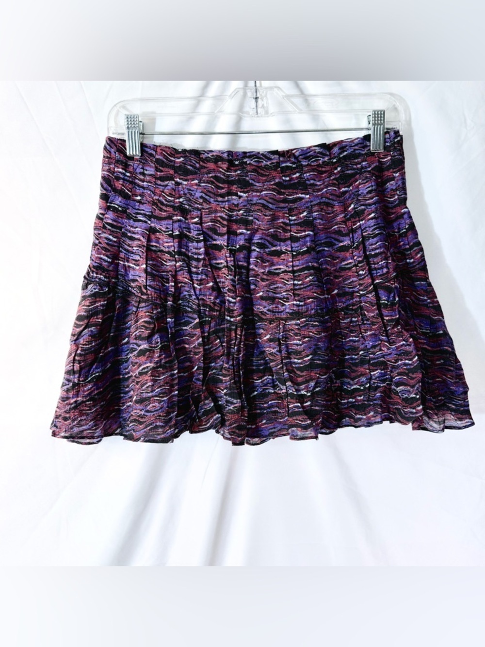 Free People Pleated And Lined Black/Purple Geometric Patterned Mini Skirt Size 4